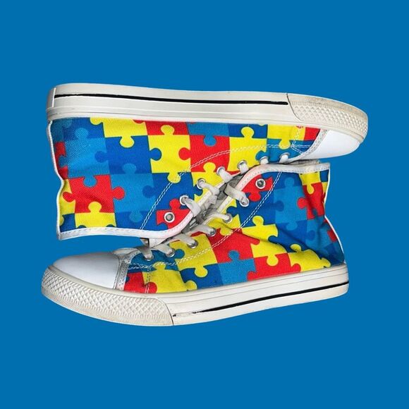 Unisex Autism Awareness V2 Canvas Hi Top Sneakers Size M8 W9 - Picture 6 of 10